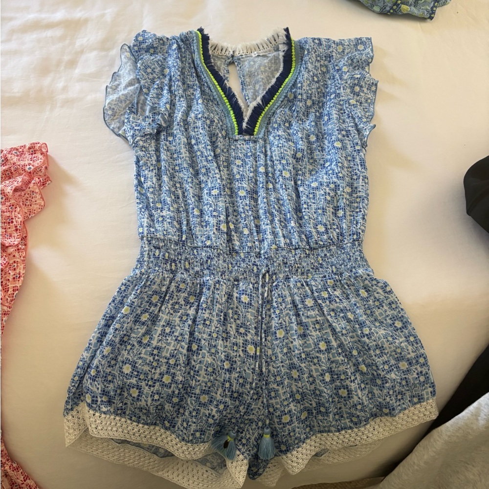 Poupette St. Barth Blue and White Kids Romper
